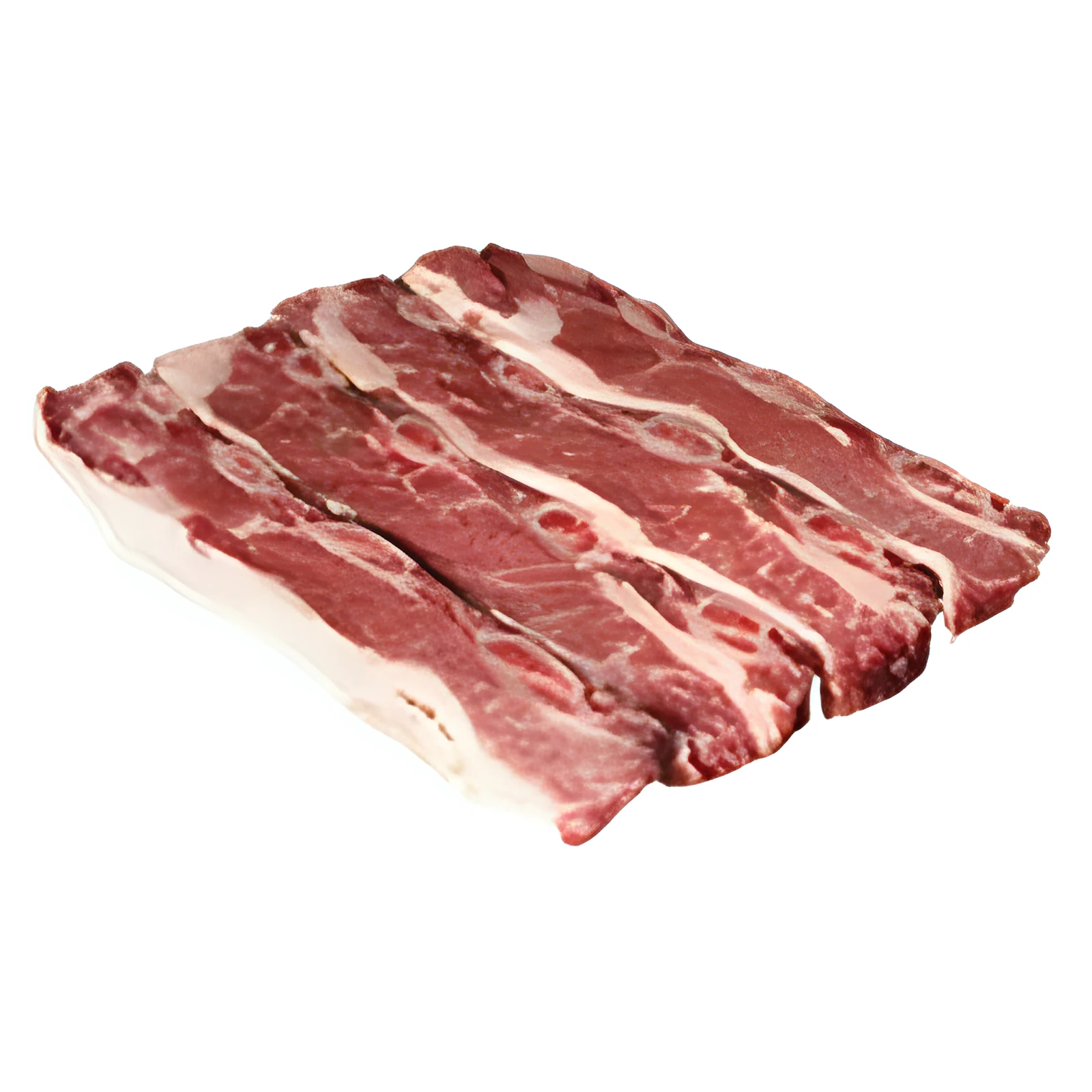 Costilla banderita cortada en tiras, sobre fondo blanco