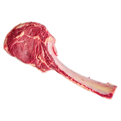 Bife tomahawk con hueso largo, sobre fondo blanco